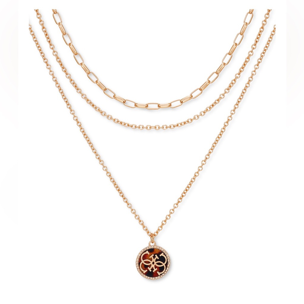 Guess Gold-Tone Pavé & Tortoise-Look Layered Pendant Necklace, 16" + 2" extender